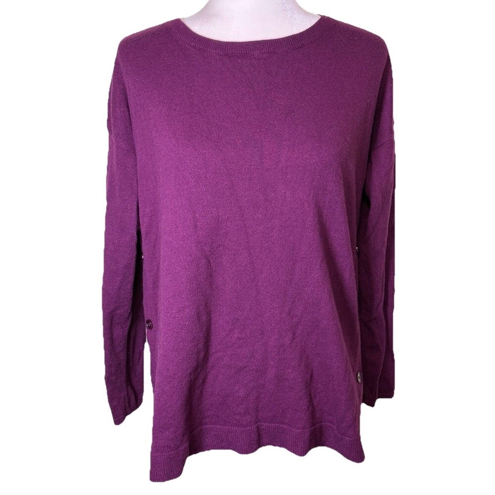 Talbots Women's Purple Sweater Button Accent Sides LambsWool Blend Work Casual M